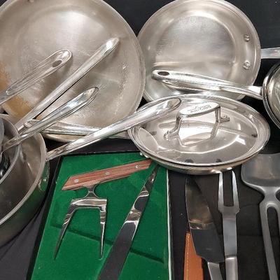 ALL-CLAD STAINLESS STEEL POTS AND PANS WITH QUALITY UTENSILS 