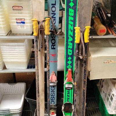 PAIR OF VINTAGE SKIS AND POLES