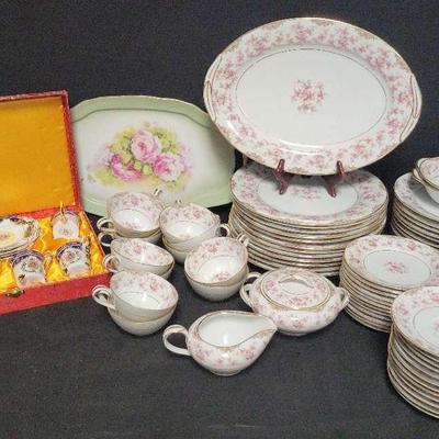 GORGEOUS NORITAKE "CHARMAINE" DISH SET, TIGER YEDI DEMITASSE CUP SET, AND VINTAGE PLATTER