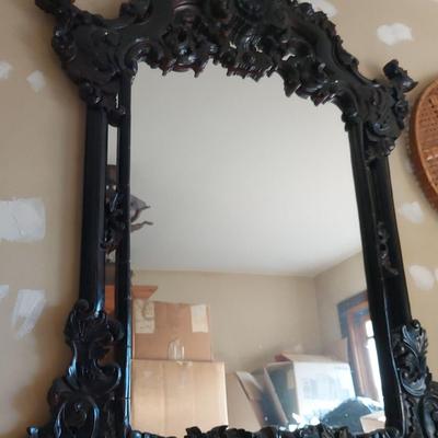 LARGE FOCAL MIRROR WITH ORNATE WOOD FRAME