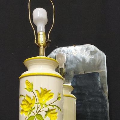 VINTAGE YELLOW FLORAL LAMP AND MIRROR