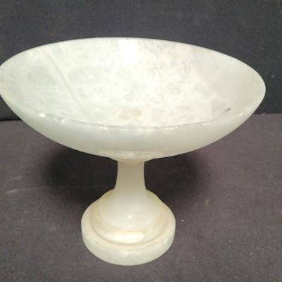 VINTAGE ITALIAN ALABASTER WHITE MARBLE COMPOTE BOWL 