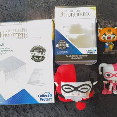 Harley Quinn Funko Pop! & Kawaii Cube, Vinyl Protector Boxes & Pop! Sanrio: Aggretsuko Chainsaw 