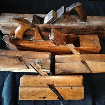 W. Butcher Antique Large Wooden Hand Plane + 4 Unmarked Antique Wooden Hand Planes