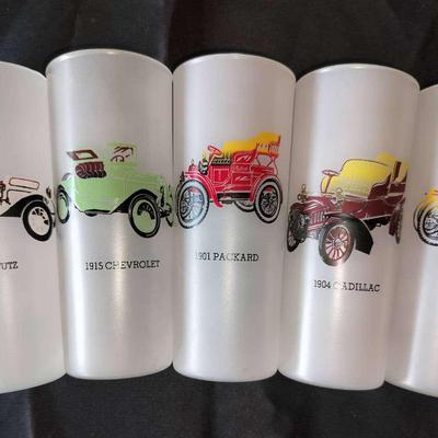 5 Piece Frosted Glass Vintage Automobile High Ball Glasses