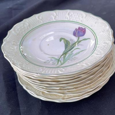 Set Of 11 Vintage Washington Colonial Floral Saucers