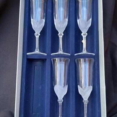 5 Florence "Satine" Cristal Stemmped Champagne Glasses By J G Durant 
