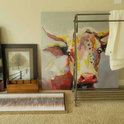 Colorful Cow Art, Framed Winter Print, Towel Stand & More