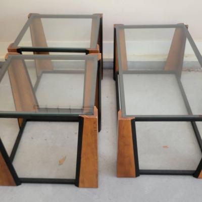 Wood and Metal Frame Coffee Table and Matching End Tables