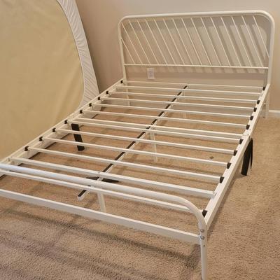 White Metal Full-Size Bed Frame with Headboard and Footboard