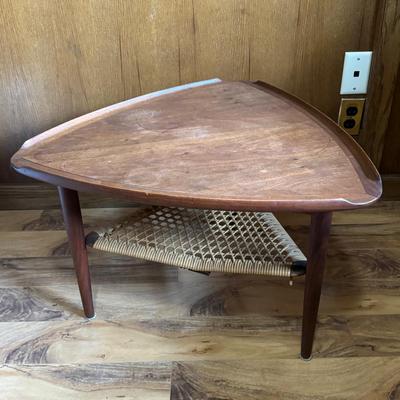 Triangular and Wood Cane Table
