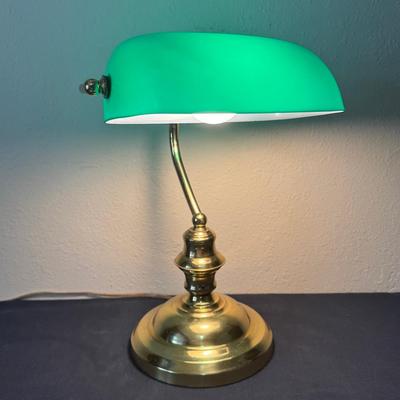 Brass and Green Glass Bankers Lamp