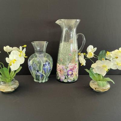 Real Hand-painted Vases And Faux Orchids 