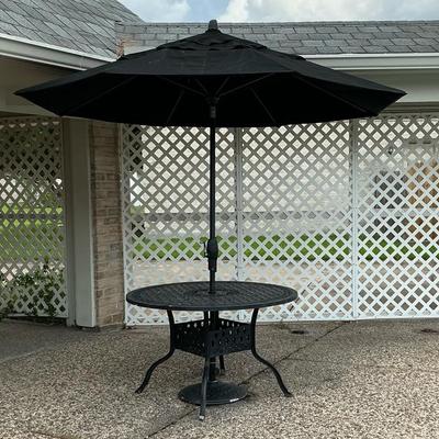 Black Cast Aluminum Table & Sunbrella Umbrella