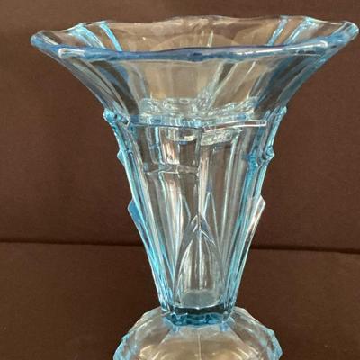 Art Deco Blue Glass Trumpet Vase