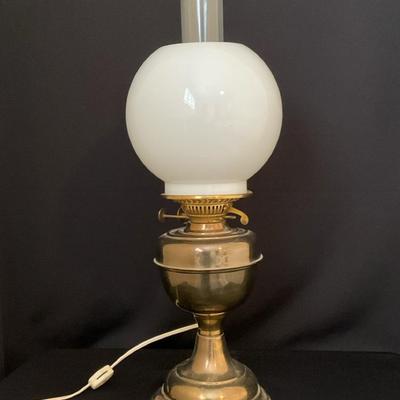 Brass Hurricane Lamp with Globe Shade