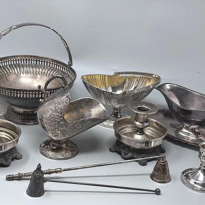 Silverplate Tableware Including  Candlesticks
