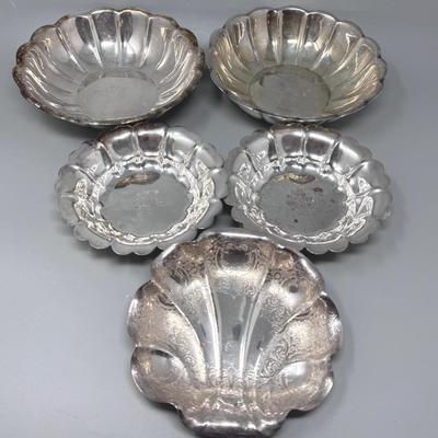 Five Scalloped Silverplate Dishes