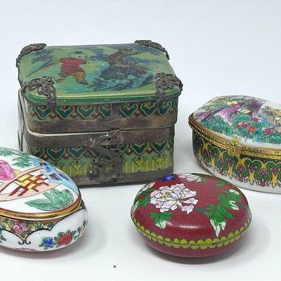 Asian Boxes In Ceramic And Cloisonné 