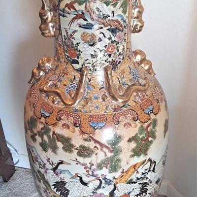 Large Handpainted Asian Floor Vase