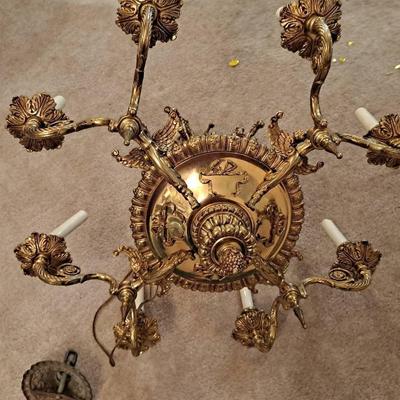 Vintage 8-Light French Gothic Style Brass Chandelier