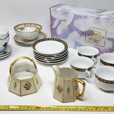 Yamasen Hold Plated Fine Porcelain Tea Cups/Saucers Set, Nippon Bowl Set And More!