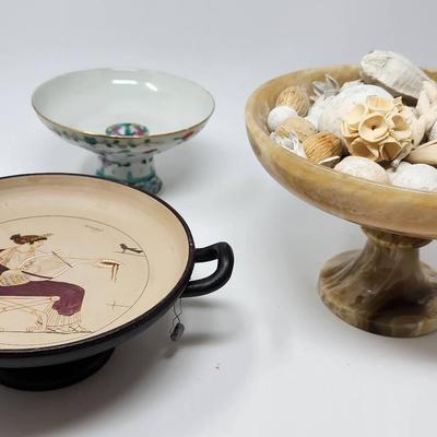 Porcelain, Clay & Marbled Stone Pedestal Bowls