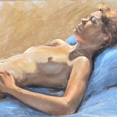Larry Griggs Reclining Nude Oil on Canvas, Unsigned