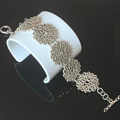 Barse Sterling Silver .925 Flower Link Bracelet 