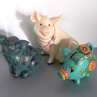 Vintage Holiday Fair Piggy Bank With Metal And Ceramic Banks