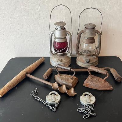 Collection Of Antique Tools, Dietz Little Wizard Lanterns & More