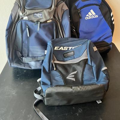 3 Backpacks with Rawlings, Easton, Adidas