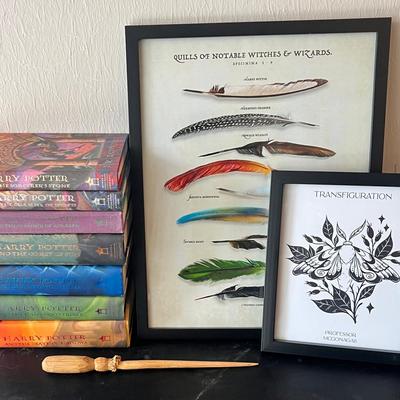 Collection Of Harry Potter Books, Pictures & Wand