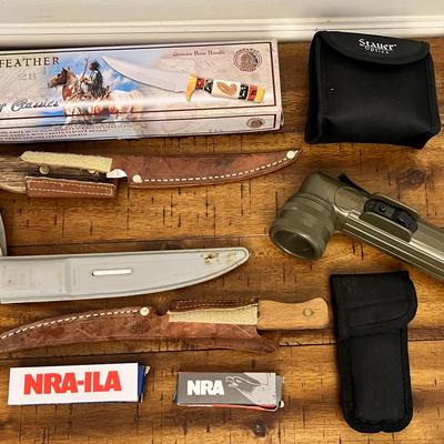 Collection Of Knives, Fulton Angle Flashlight & More