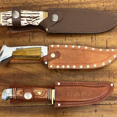 3 - Vintage Fixed Blade Knives, Erin - Germany, Mossy Oak, Sharp