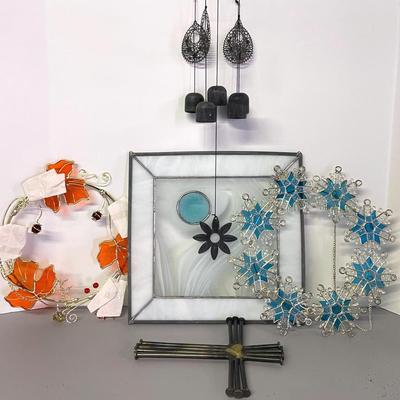 Stained Glass Wall Panel, Seasonal Decor, Cross And Windchime 