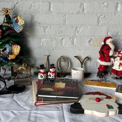 Christmas Decor with Hand Made Metal Tree, Santa and Mrs. Claus Figurines and More