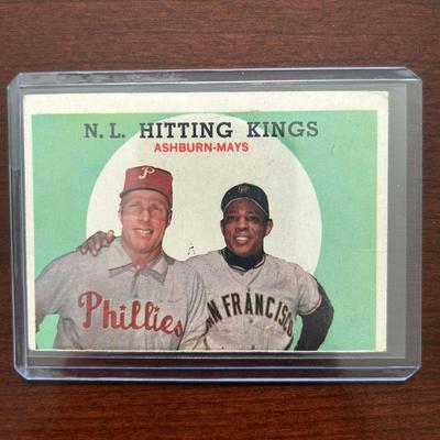 1959 Topps Baseball Card. Willie Mays & Richie Ashburn - National League Hitting Kings