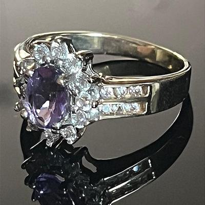10K Yellow Gold 24 Moissanite Amethyst Ring