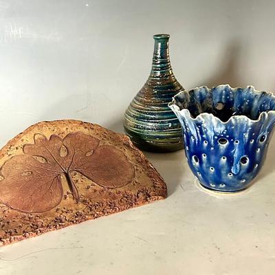 Mary Lucas Art Pottery Vase and Wall Pocket with Votive Holder
