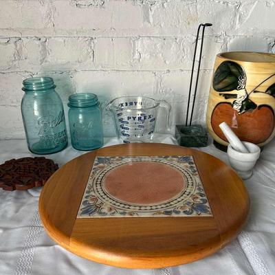 Kitchen Wares with Vintage Talavera Pottery Lazy Susan, Vintage Mason Jars and More