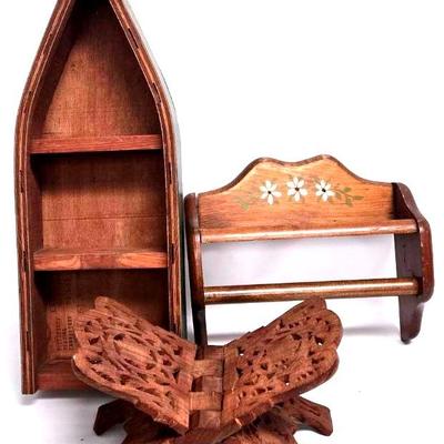 Hand Carved Book Stand, Paper Towel Holder, & More