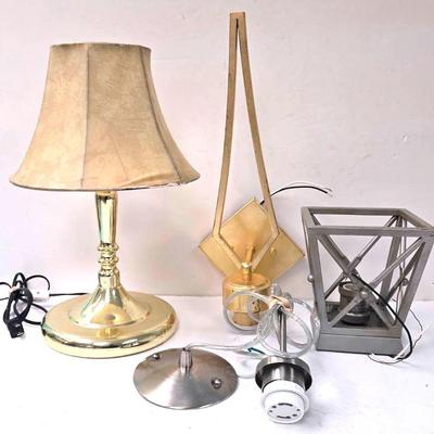 Assortment of Light Fixtures & a Gold-toned Lamp