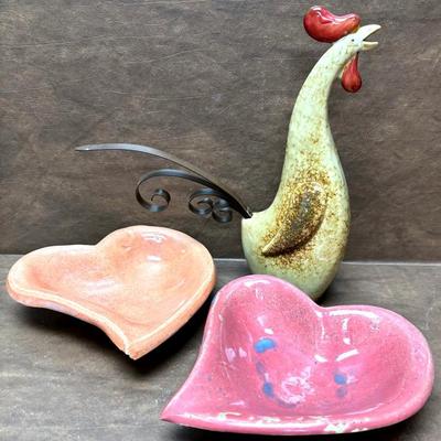 Ceramic Farmhouse Rooster and Handmade Trinket Dishes 