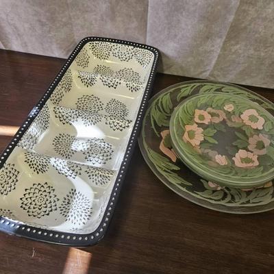 Handpainted Glass Plates And Serving Dish