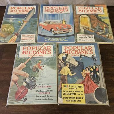 5 Vintage 1950s Popular Mechanics Magazines
