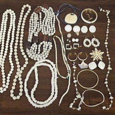 Vintage White Jewelry Necklace Earrings Bracelet 
