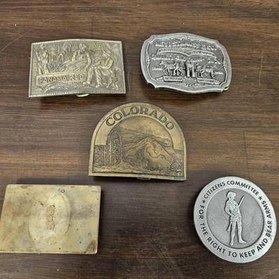 Five Metal And Brass Belt Buckles
