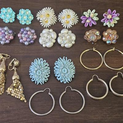 11 Pairs Of Clip On And Hoop Earrings 