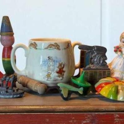 Bunnykin mug josef original vintage doll, tin & metal miniatures